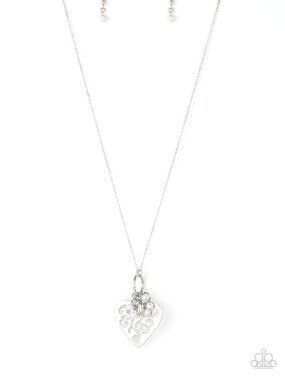 Paparazzi Silver Heart Charm Necklace and Earrings Set (NL027)